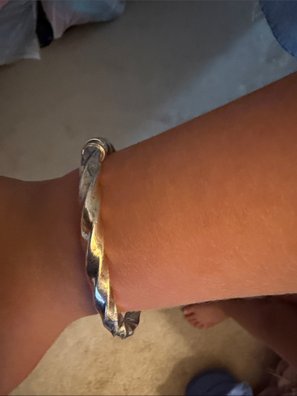 Twisted Metal Bangle Bracelet in Shiny Silver Tone